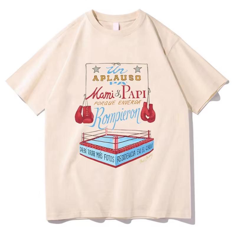Bad Bunny DTMF Boxing‑Merch Graphic Print Unisex High‑Quality Pure Cotton Fun Loose Casual Fashion Women And Men T-Shirt
