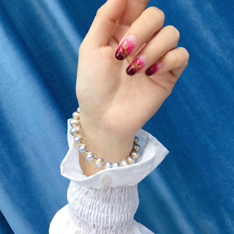 Gold-Plated Freshwater Pearl Bracelet, 6-7mm, Adjustable, Simple and Elegant Style 043