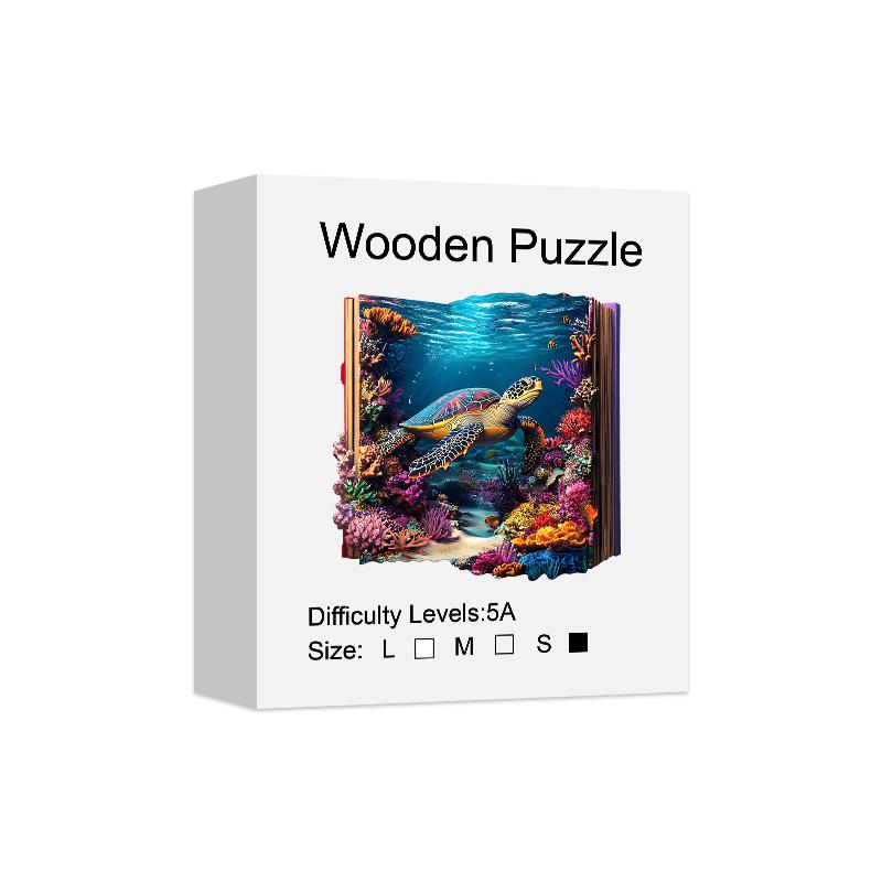 Деревянная головоломка для взрослых - Головоломка «Черепаха в книге», Деревянные пазлы уникальной формы, Современное искусство, Декор для дома