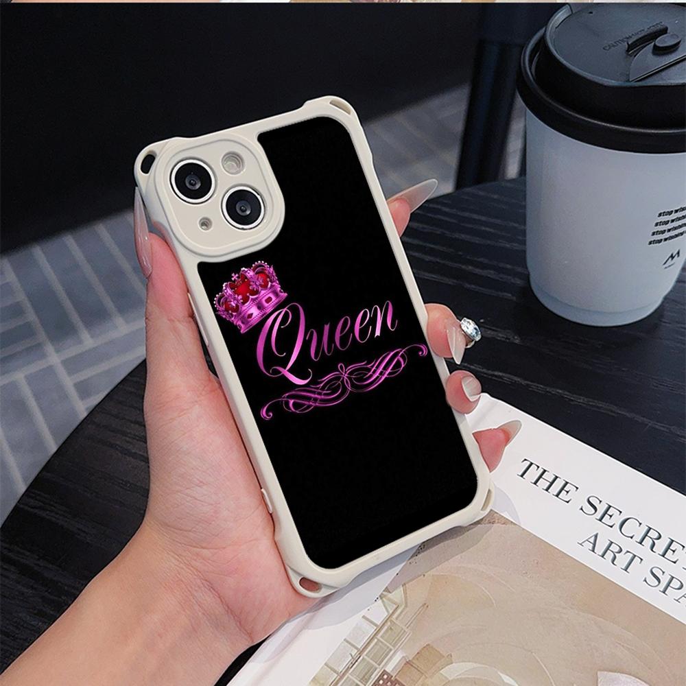 Ae84 King Queen Couple Art Soft Phone Cases for iPhone 16 15 14 13 12 11 Pro Max 8 7 Plus XR XS with Wrist Strap Lanyard Corner Protection Back Cover