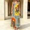 U-Neck Sleeveless Maxi Dress Loose Fit,Soft Fabric,Flowy Full Skirt,Ethnic Style,Summer Versatile for Daily Casual Vacation,Unique Eye-Catching Design