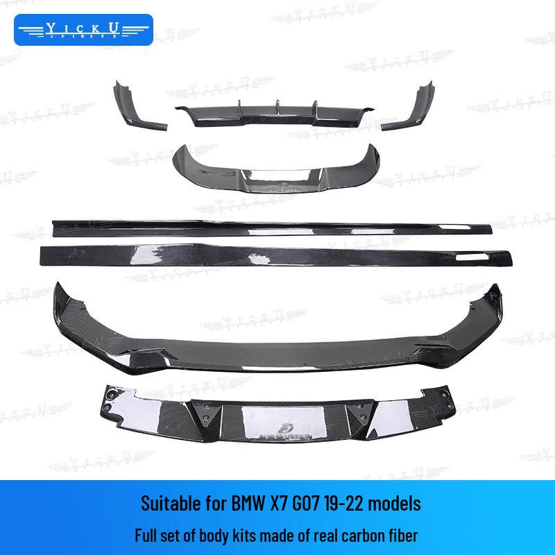 Compatible with BMW X7: Carbon Fiber FD Style Front Lip Splitter, Rear Lip Corner Covers, Side Skirts, Roof Spoiler, Diffuser (2019-2022)