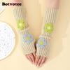 Botvotee Sleeves for Women Y2k Accessories Sweet Pink Flower Half Finger Arm Warmers Preppy Style Winter Knit Fingerless Gloves