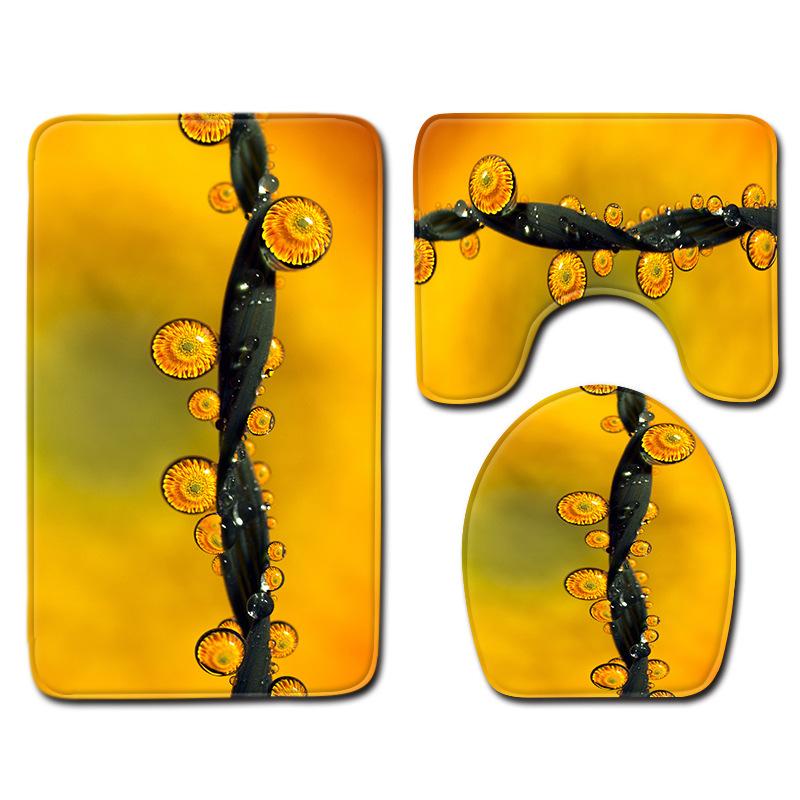 Toilet Three-Piece Bathroom Decorative Floor Mat Doormat Combination Water Drop Green Leaves Natural Scenery