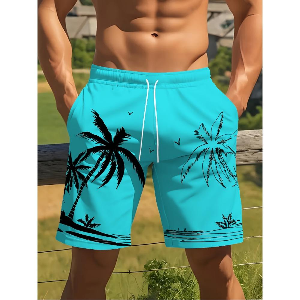 Men's Ocean Coconut Tree Print Beach Shorts Summer Vacation Surfboard Shorts Casual Classic Quick Dry Shorts