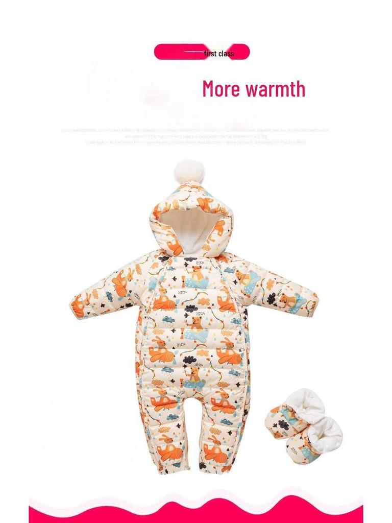 Thick Fleece-Lined Winter Baby Onesie for Boys & Girls - Warm Cotton Padded Infant Outdoor Romper