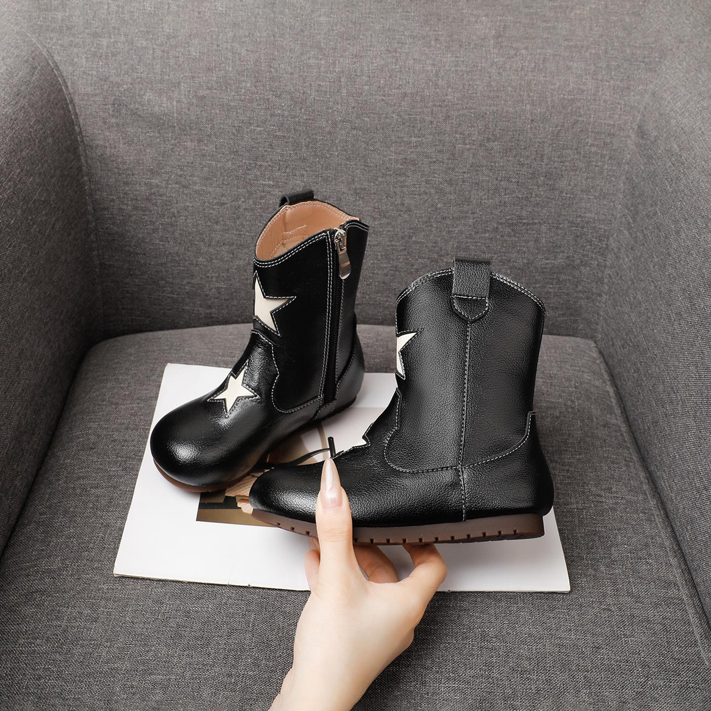 

Genuine Leather Girls Ankle Boots - 2025 Winter Collection: Princess Style, Plus Velvet, Versatile Kids Boots Size 27, Insole 17cm