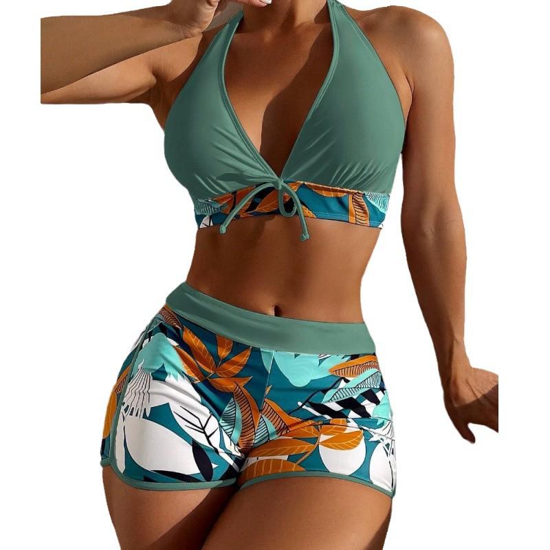 2024 High-End Women's High-Waisted Halter Tie-Up Split Bikini Swimwear