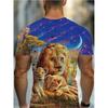 Men's 3D Lion Family Printed T-Shirt Casual Short Sleeve Crewneck Top Cute Cubs Animal Graphic Tee Starry Sky Savannah Landscape Streetwear Apparel