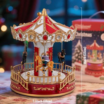 Animiertes Weihnachts-Karussell mit musikalischer LED-Beleuchtung Tischdekoration für Innen Kollektion Dorf-Accessoire für Zuhause Feiertagsausstellung