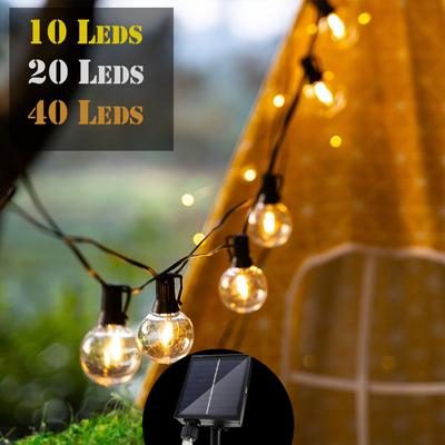 Nuevas Guirnaldas de Luces LED G40 Impermeables para Exteriores con Energía Solar - Ideales para Acampar, Bodas, Fiestas Navideñas y Decoración de Jardín