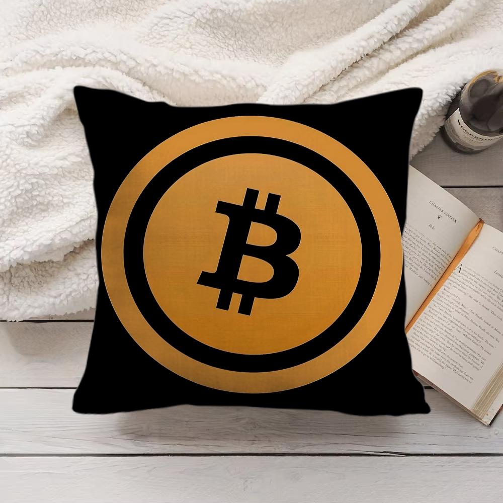 Housse de coussin Bitcoin Cryptomonnaie Btc Peluche Courte Soie Fermeture Éclair Invisible Anti-poussière Housse de Coussin de Canapé Pour Décoration Intérieure
