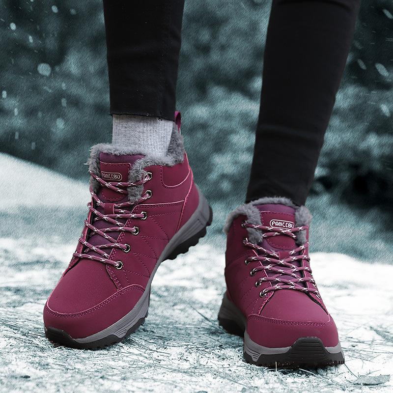 Women's winter snow boots plush warm cotton shoes wear-resistant large size windproof sports outdoor lace-up short boots women's boots