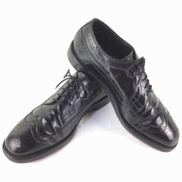 USED/80s-90s Vintage Made in USA Full Brogue Long Wingtip Shoes Black size 10.5D/B 28.0-28.5 Men's