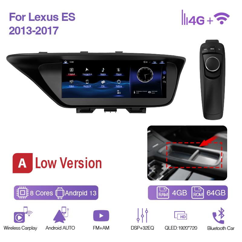 For Lexus ES 2013-2017 10.25inch GPS Navigation Radio Android12 8+256G 8Core CarPlay 4G 360Camera Car Multimedia Video Player
