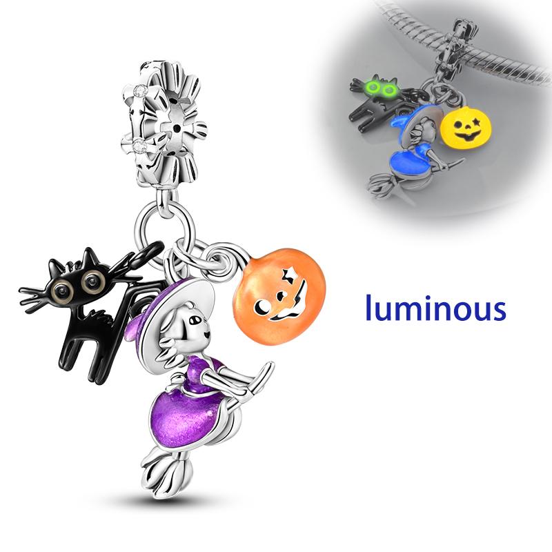 Halloween Copper Charms Pumpkin Witch Beads Pendants Fit Original Bracelet Diy For Woman Jewelry Gift