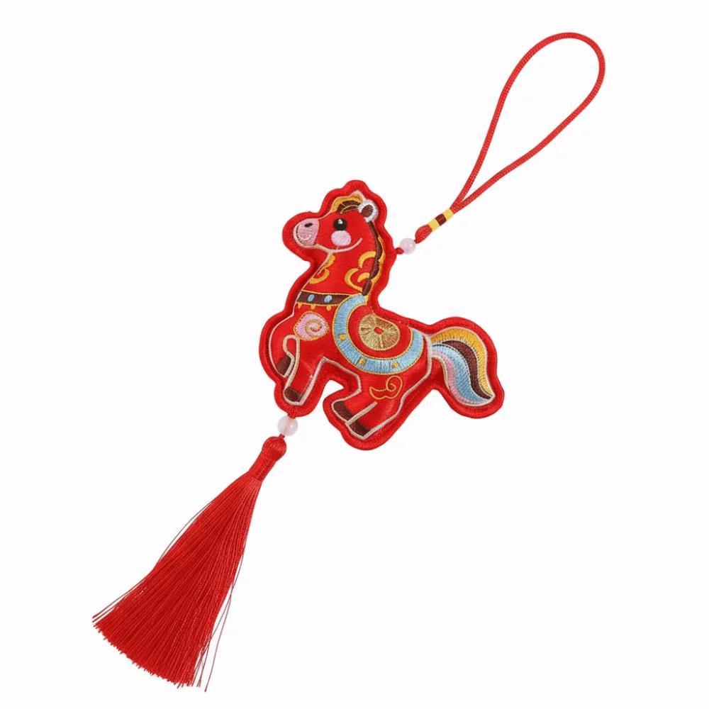 Chinese Style Pony Embroidered Pendant Spring Festival Zodiac Mascot New Year Horse Pendant Funny Tassel Car Hanging Ornaments