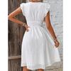 Women's Summer Midi Dress V-neck Sleeveless Pleated A-line Dresses Loose Elastic Waist Hollow Party Dress