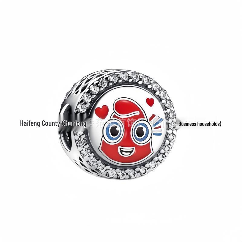 Pan Jia S925 White Copper Cartoon Pendant Beads for DIY Bracelets: Rhinestone-Inlaid Anime Jewelry Accessories