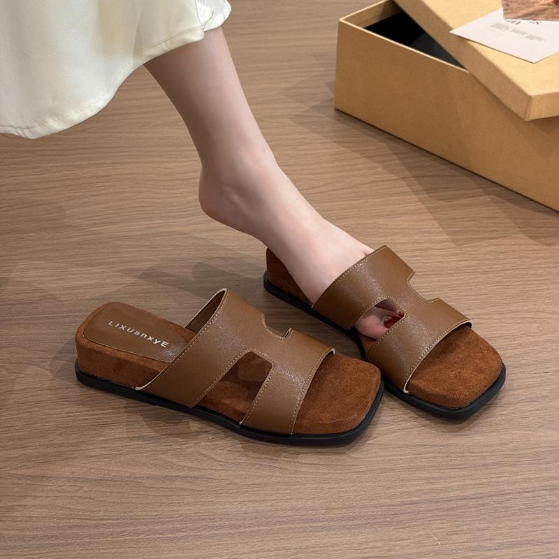 Korean Lazy Style Toe-Open Thick Bottom Slippers Women's Summer New Ladies Retro Personality Outdoor Soft Bottom Beach Sandals