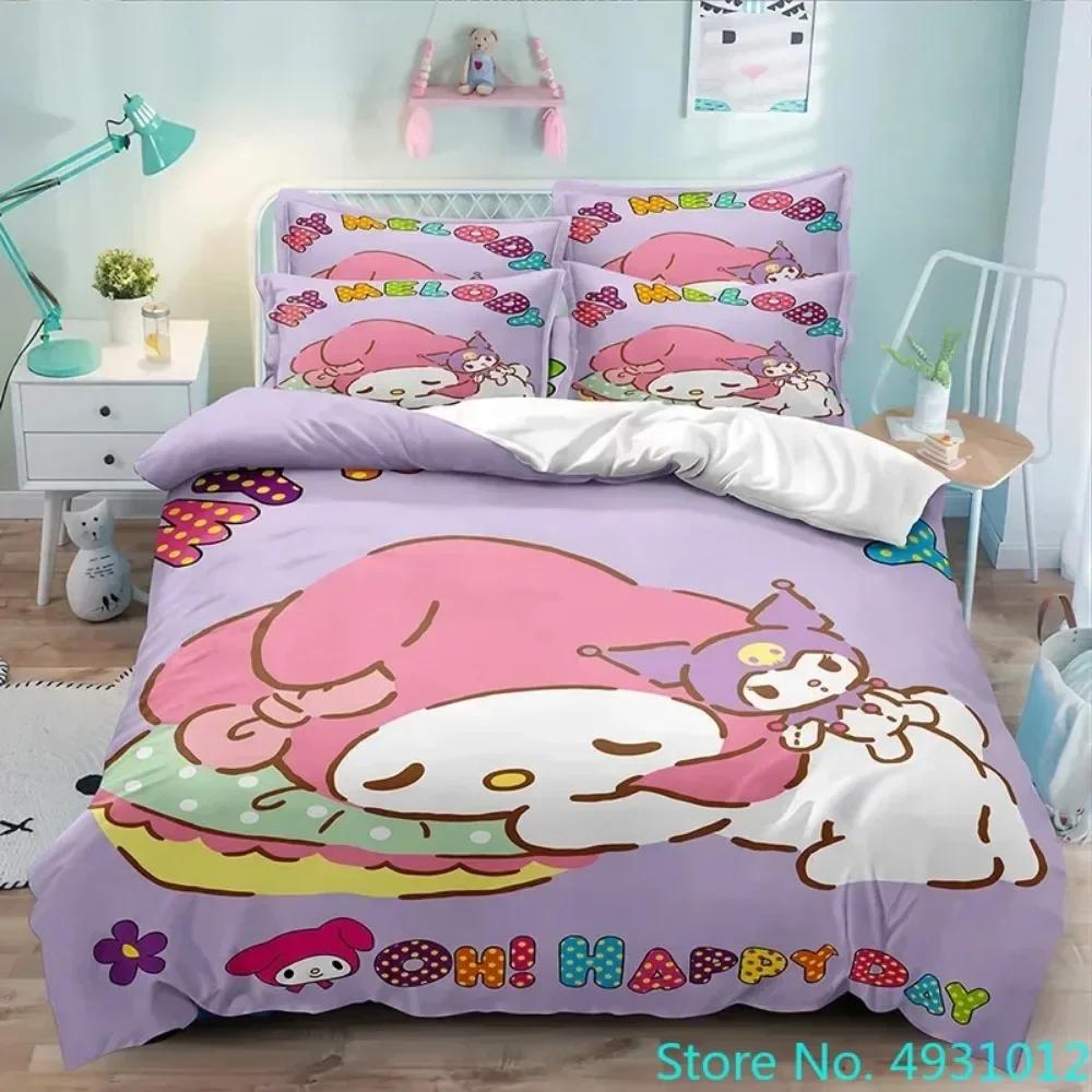 Cartoon Anime Sanrio Cinnamoroll Melody Bedding Set Kawaii Quilt Cover Duvet Cover Pillowcase Kids Girls Single Twin King Size