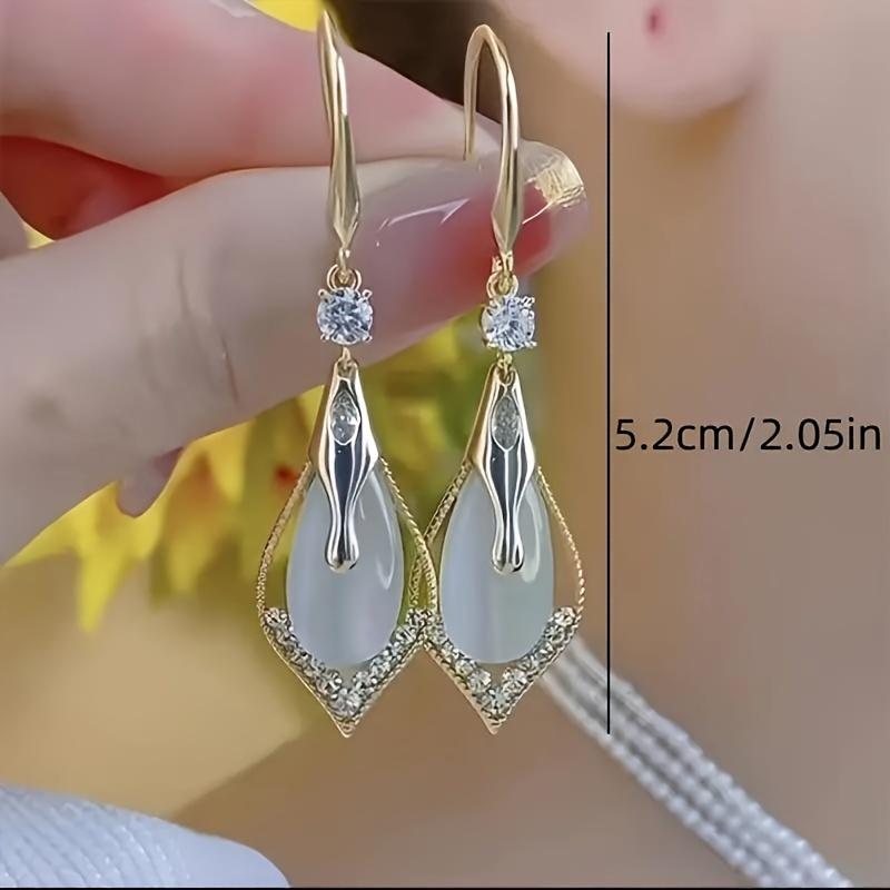 

1 пара сверкающих белых и фиолетовых серег-подвесок «кошачий глаз» в форме капли - Покрытые сплавом, висячие украшения с эффектом маркизы, элегантные серьги-подвески для, свадьбы