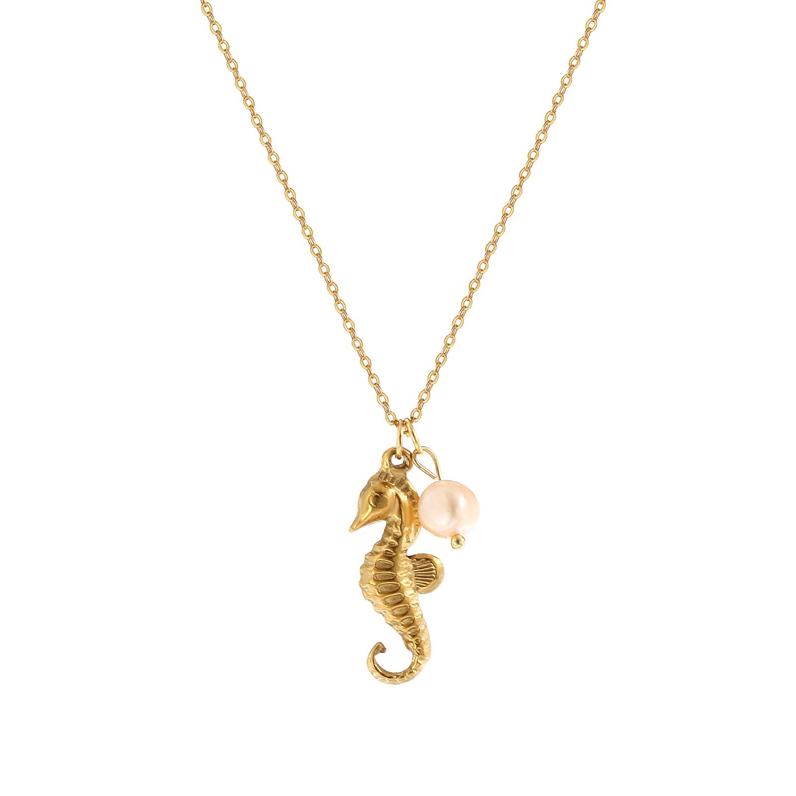 

Ocean Jewelry 18K Real Gold Plated 304 Stainless Steel & Natural Pearl Link Cable Chain Pendant Charm Necklace For Women Gift