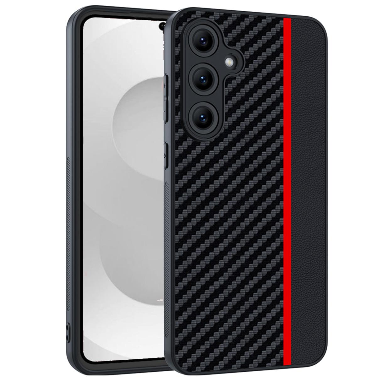 For Samsung Galaxy S26 Case Leather + PC Hard Phone Cover Carbon Fiber Texture