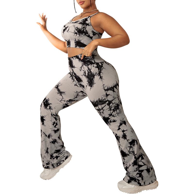 Tie-Dye Yoga Set: Women's Two-Piece High-Waist Training Pants & Flared Tank Top