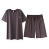 Pure cotton pajamas men's summer breathable simple thin round neck pullover loungewear loose casual short-sleeved shorts set