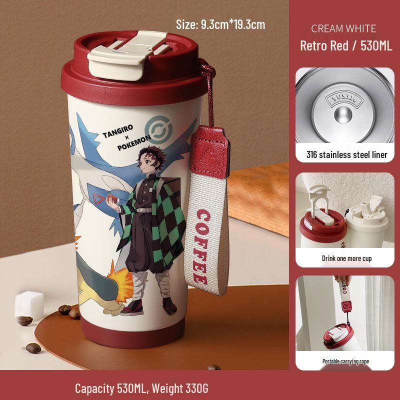 Demon Slayer Agatsuma Zenitsu Nerezový izolovaný hrnek se slámkou