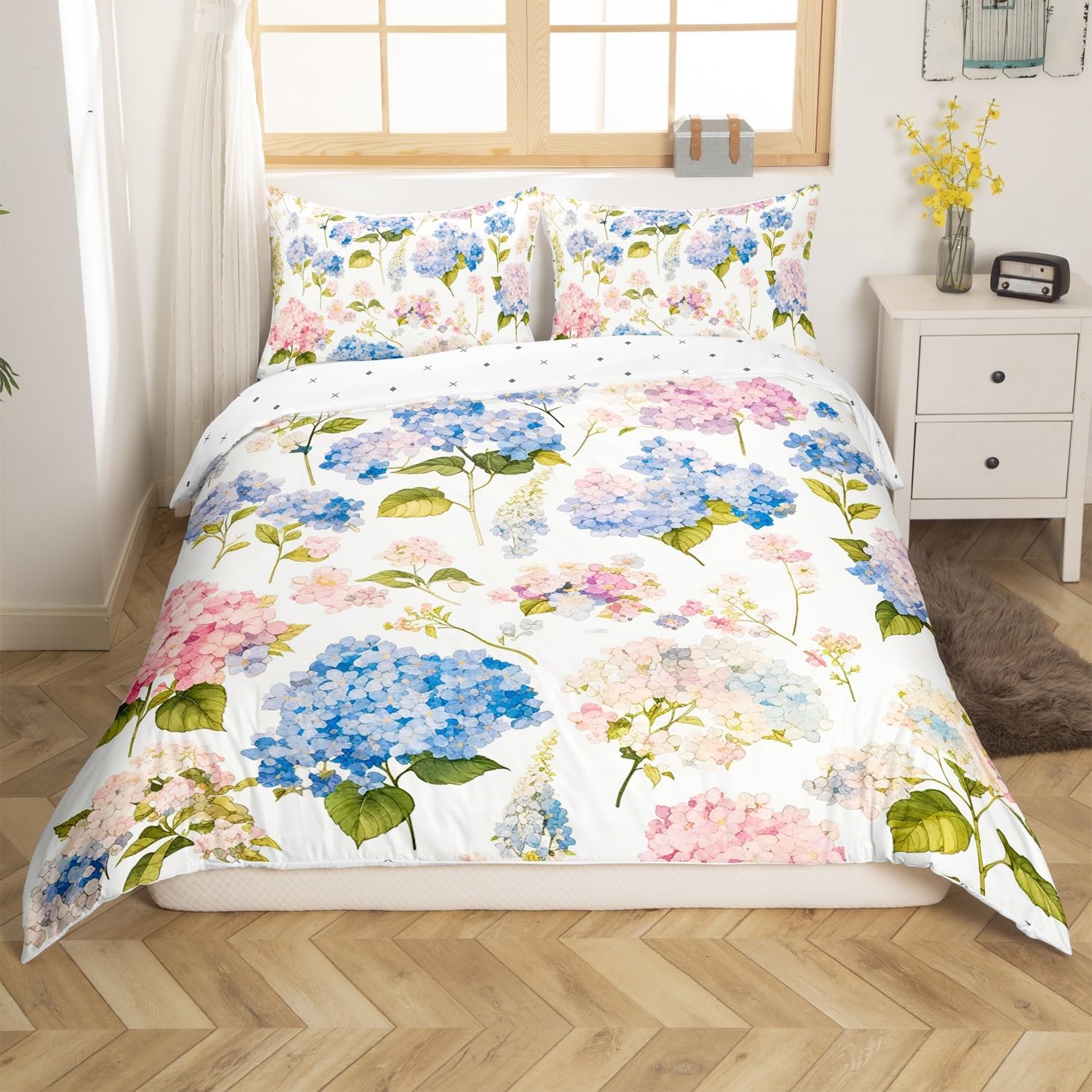 

Vintage Floral Soft Duvet Cover Quen King-Sized Dimensionsd Dimensions Quen Blue Hydrangea Comfortable Quilt Cover for Young Girls Rom Decoration 3 100*200cm Single