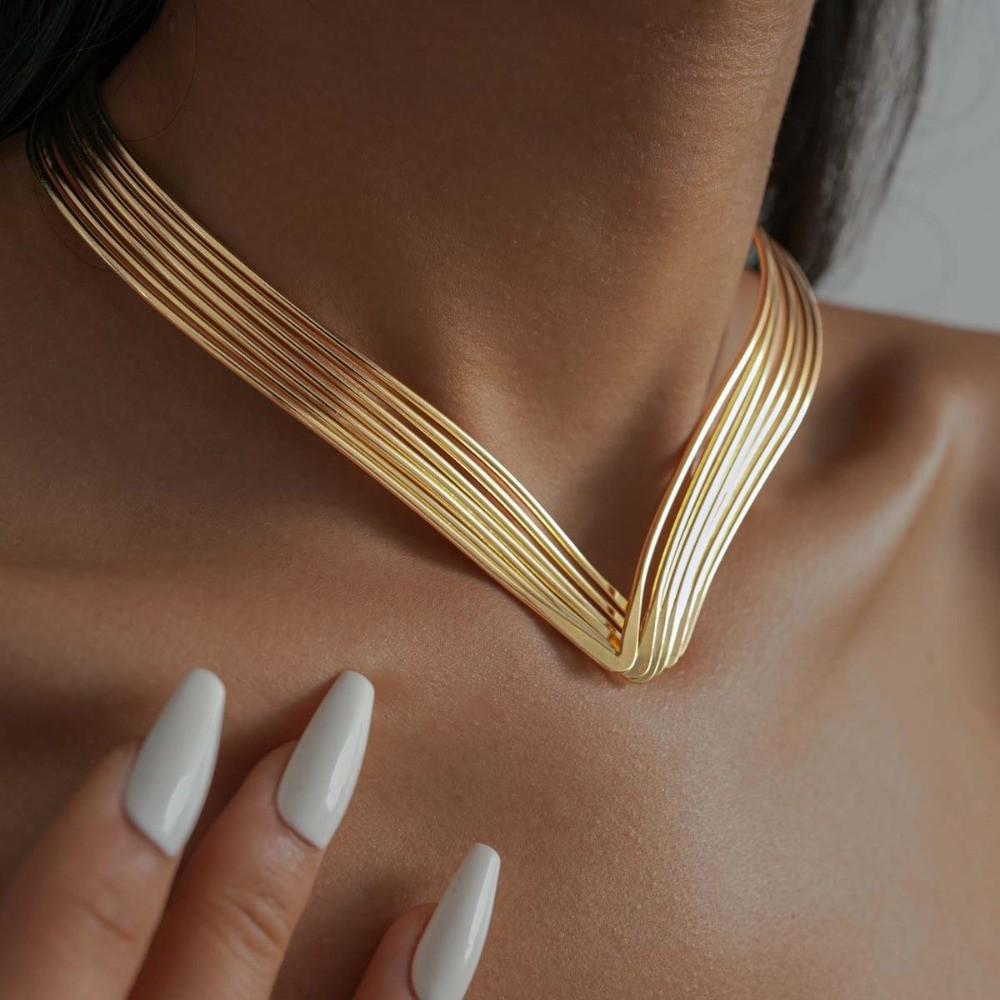 Metal Opening Metallic Multi-Layer Line Necklace Women's Fashion Choker  Holiday Gifting