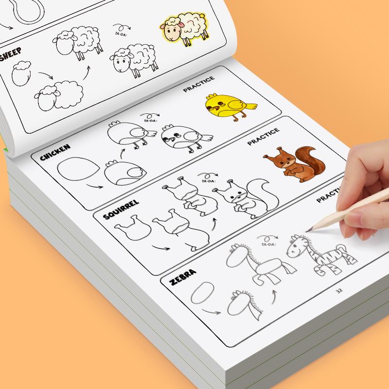 Non-Toxic Green Animal Drawing Book For Kids Step-By-Step Cartoon Art Educational Gift