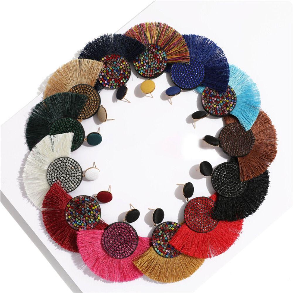 Circular Fringe Drop Charm Crystal Glitter Dangle Geometric Fringe Earrings Valentine's Day