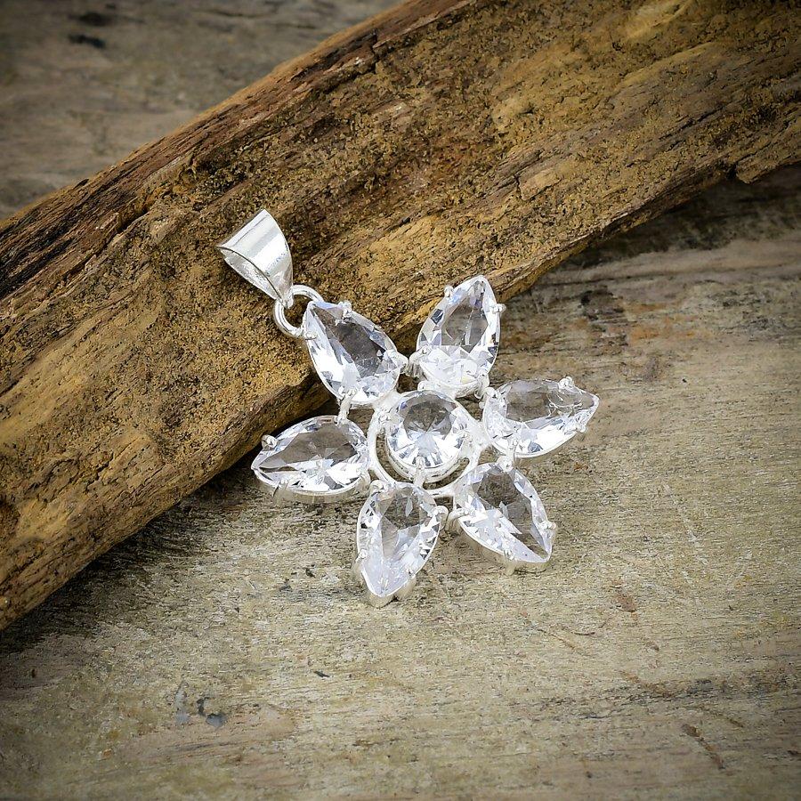 

White Topaz Gemstone Handmade 925 Sterling Silver Jewelry Pendant 1.81 M-69