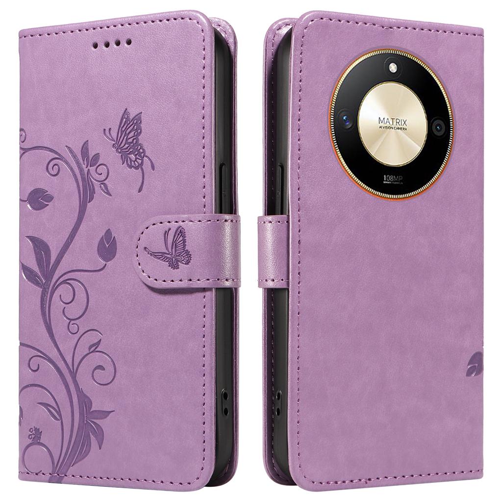 For Honor Magic6 Lite 5G/X9b 5G/X50 5G PU Leather Cases Flower Pattern Wallet Stand Phone Cover with Strap