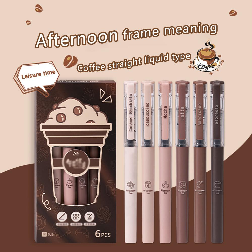 6 Pcs Coffee Themed Liquid Quick Drying Gel Pens, Anti Smudging Soft Pen Suitable for Note Taking, Painting, and Office Supplies