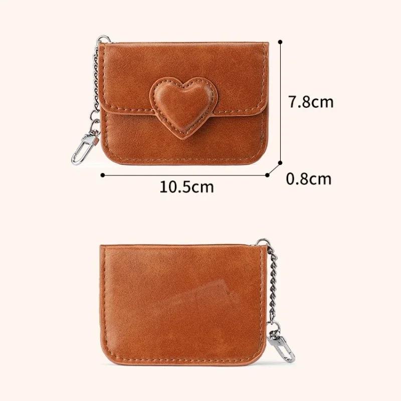 Women Vintage PU Leather Card Holder Cute Heart Shaped Small Wallet Multi-card Key Chain Card Holder Wallet Travel Cash Coin Bag