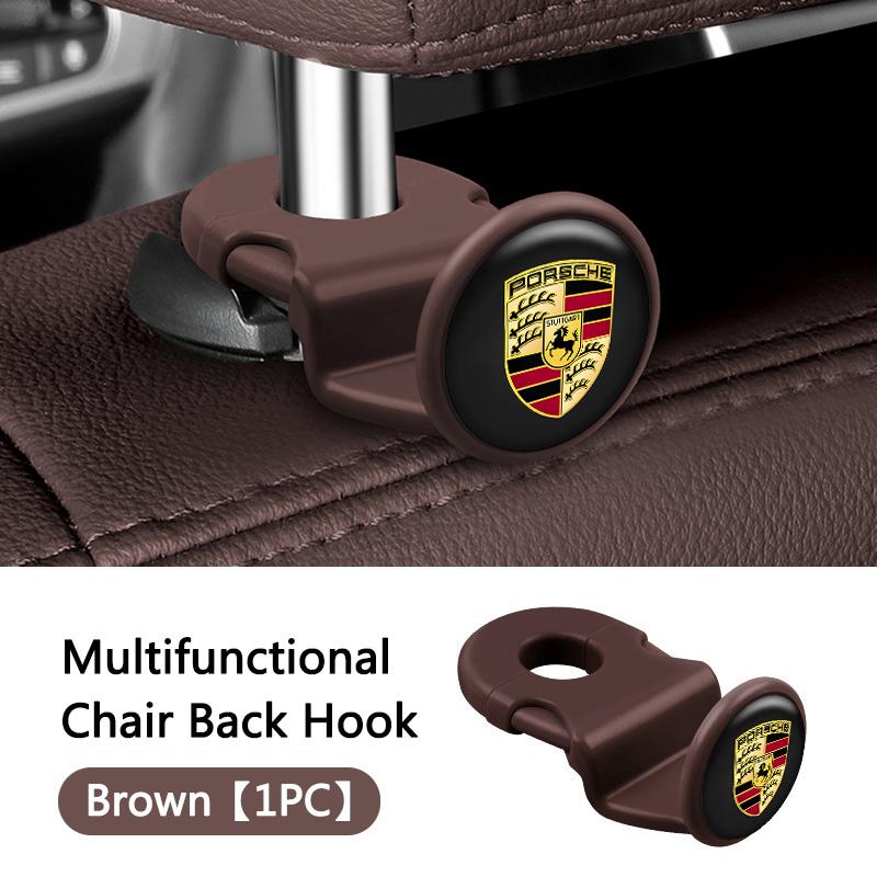 ABKE1 2pcs Universal Auto Seat Headrest Hook Storage Hidden For Porsche Cayenne Panamera Macan 911 718 Taycan Cayman Car Keyring
