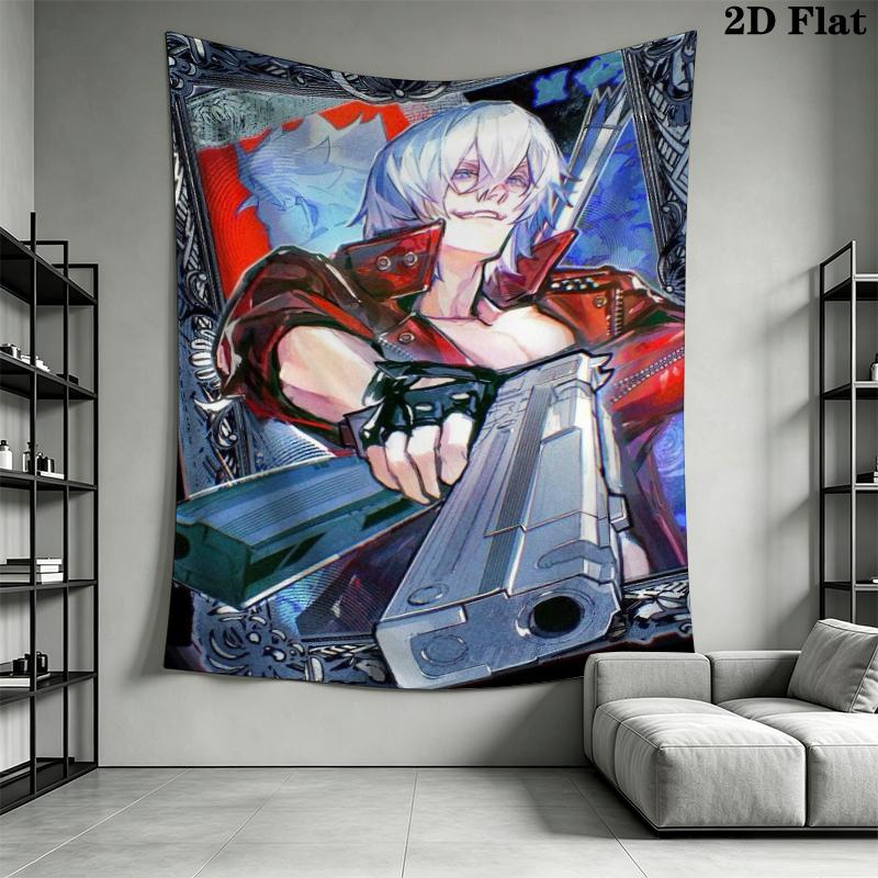 Devil May Cry Wall Tapestry Aesthetic Wall Hanging Printed Fabric Blanket Decorative Tapestries for Bedroom Living Room Home Decor