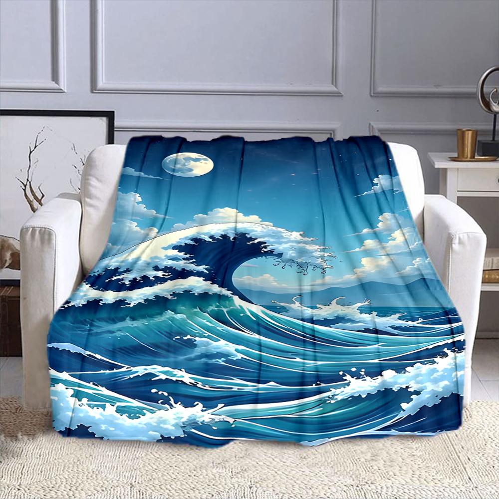 "Moonlit Ocean Wave Scene" Patterned flannel blanket perfect for the bedroom living room, sofa, or a little nap