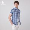HAZZYS Men's Summer Cotton Contrast Plaid Short Sleeve Shirt