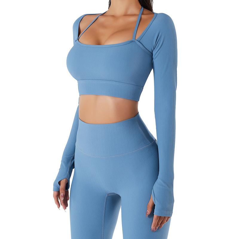 Spring And Summer New Sports Top For Women With Chest Cushion, Quick Drying Fitness Slimming, Tight Fitting, Long Sleeved Yoga Top For Women