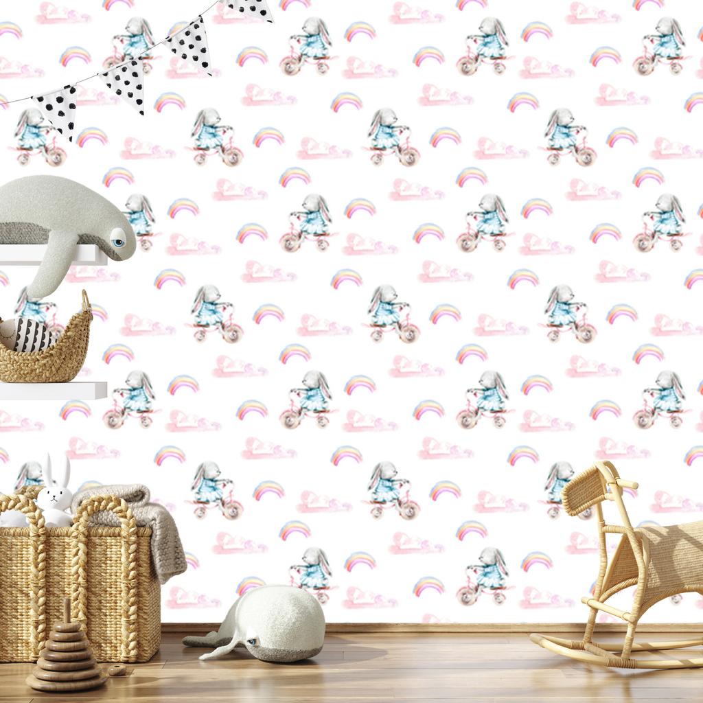 Wallpaper Bunnies rainbows and hearts for living room and bedroom 50x1000