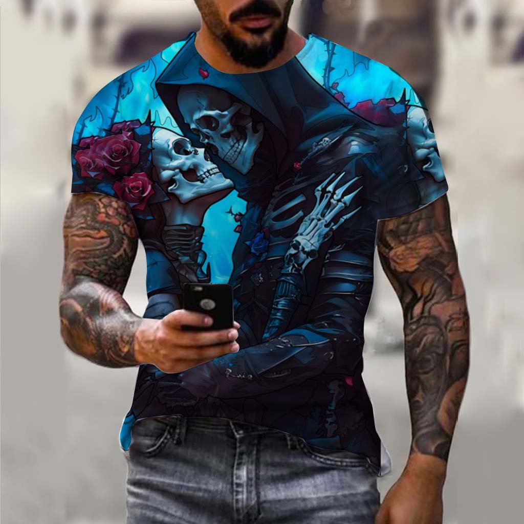 Men's T-Shirt Undead Skeleton Pattern 3d Print Short Sleeve  Casual Man Clothes Summer Sport Shirts Oversized Tees For Men Kids