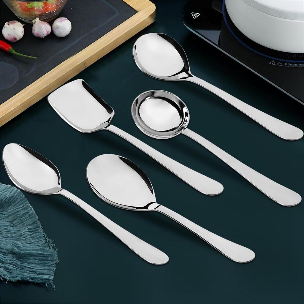 5-teiliges Servierlöffel-Set aus Edelstahl für Esstisch/Küche, 1,8 mm schwere Ausführung