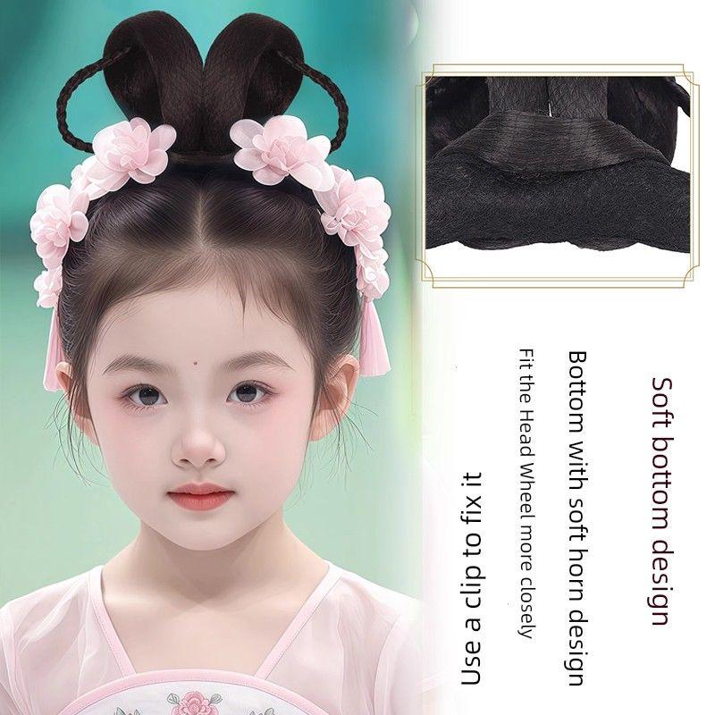 Children's Han Chinese Costume Chignon Chinese Ancient Style Bun Updo Classical Dance Style Costume Headdress Girl Hair Padding