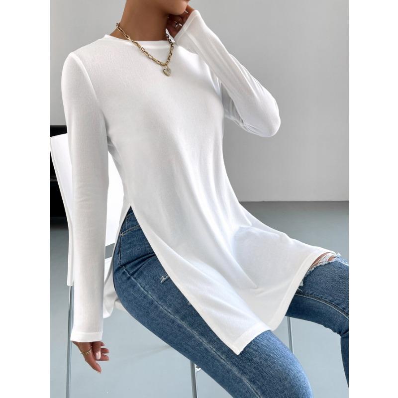 Women S Long Sleeve Solid Color Mid Length T Shirt