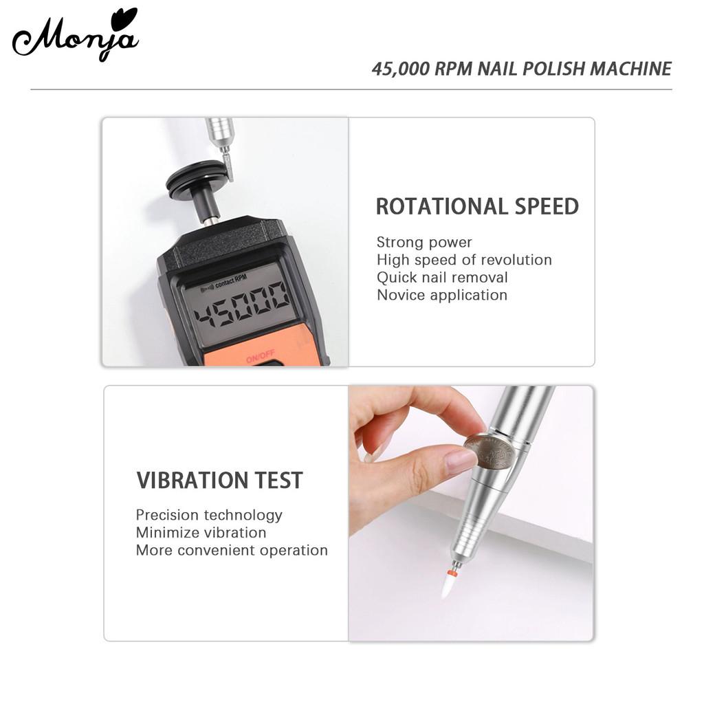 Monja 45000RPM Electric Nail Drill Machine Portable Rechargeable Nail Polishing Sander With LCD Display Drill DIY Manicure Tools